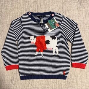 Joules Cow Navy and White Striped Sweater